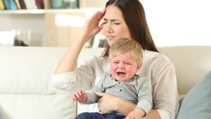 TIRED,MOTHER,CRYING,BABY