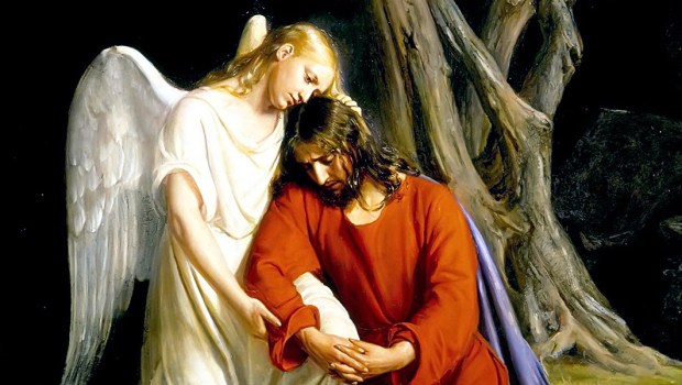 An angel comforting Jesus before his arrest in the Garden of GethsemaneAn angel comforting Jesus before his arrest in the Garden of Gethsemane