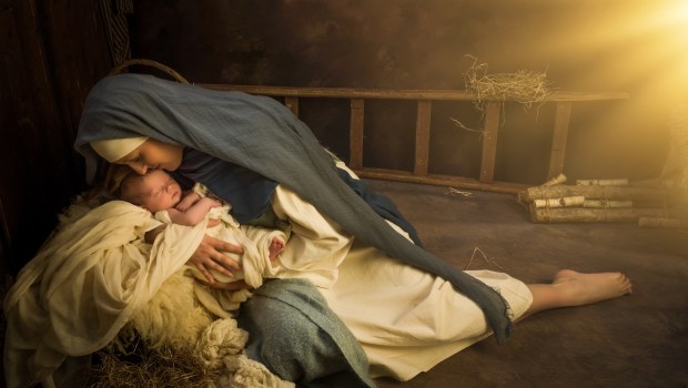 Living Christmas-Nativity Scene of parents dressed in authentic clothes