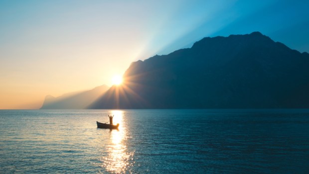Blissed Man exulted under amazing view