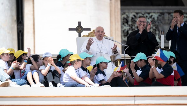 Pope Francis celebrates a mass on World Children's Day at St Peter's Basilica in the Vatican on May 26, 2024.