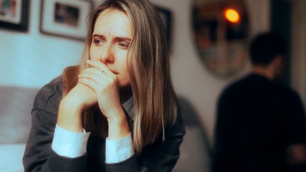 Unhappy couple breaking up after awful argument