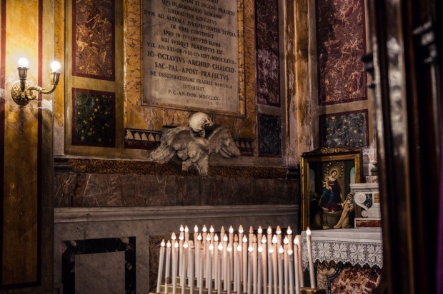 Rome, Italy - October 16, 2019: interiors of the Church Santi Vincenzo e Anastasio a Trevi
